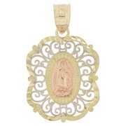 Rent to own 14k Tricolor Gold, Virgin Mary Guadalupe Pendant Religious Charm Filigree 15mm with 20" Dainty Neck Chain
