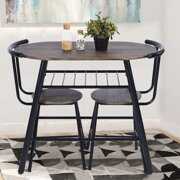 Rent to own 3 Pieces Dining Set, Bistro Table Set with Metal Frame and Shelf Storage, Contemporary Bar Table Set, Couple Wooden Table and 2 Chairs Set for Cafe/Breakfast Nook/Kitchen, Space Saving, JA1537
