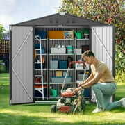 Rent to own Outdoor Storage Shed, 6 x 4 FT Galvanized Steel Metal Garden Shed with Double Lockable Doors and Air Vents, Suitable for Patio, Garden, Backyard, Lawn, Dark Gray