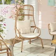 Rent to own DWVO Wicker Egg Chair Oversized Indoor Outdoor Patio Lounger w/ Steel Frame, 440lb Capacity -Beige