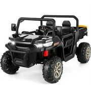Rent to own Vibespark 24 V 2x200W Kids Ride on Dump Truck with Remote Control, 2 Seater Electric Powered 4-Wheel UTV Toys, Ride on Tractor Car w/ Tipping Bucket Trailer, Shovel, Suspension, Bluetooth Music, Black