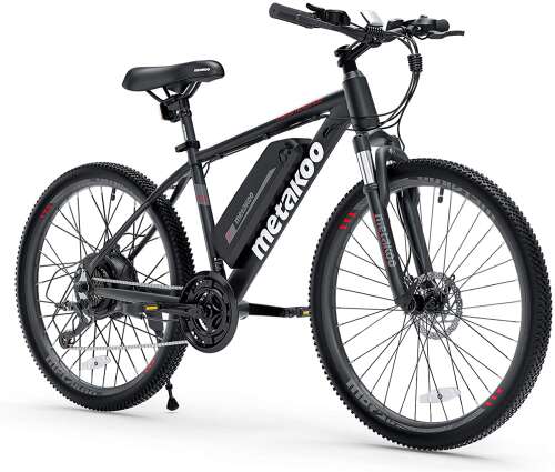 METAKOO 26” Electric Mountain Bike, 350W Motor, 3 Hours Fast Charge, 36V Removable Battery, 20Mph Electric Bicycle with 21 Speed Gears | Black