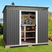 Rent to own Aiho 8 x6 FT Storage Shed With Sliding Doors and Large Capacity for Your Home - Gray