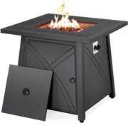 Rent to own Topeakmart 28'' Square Propane Fire Pit Table Outdoor Gas Fire Pit 50,000 BTU with Lid and Iron Tabletop, Black