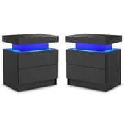 Rent to own LED Nightstand Set of 2, Modern Bedside Table with 2 Drawers Storage Space, Adjustable Colors LED Light, Black