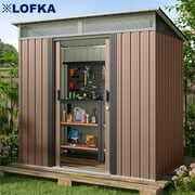 Rent to own 6x4 Metel Shed, Lofka Outdoor Storage Shed,w/ Sliding Doors, Light Brown