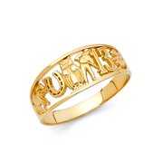Rent to own 14k Yellow Gold Good Luck Charm Ring Owl Clover 13 Elephant Horseshoe Band Lucky Symbols 8MM, Size 7