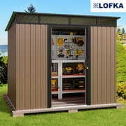 Rent to own 8'x6' Metel Shed, Lofka Outdoor Storage Shed,w/ Sliding Doors, Light Brown