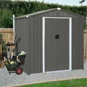 Rent to own FHFO 6x4 Ft Storage Shed, Galvanized Steel Sheds & Outdoor Storage Cabinet with Sliding Door, Garden Metal Shed for Tool, Bike, Lawn Mower, Backyard, Patio, Olive Gray