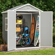 Rent to own Outdoor Storage Shed, Lofka 6" x 4.4" Durable Resin Storage Shed for Storing Patio & Garden Tools , White and Gray