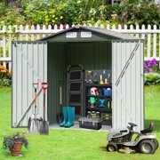 Rent to own Yamissi 6x4 FT Outdoor Storage Shed, Garden Tool Storage Shed with Sloping Roof and Double Lockable Door, Outdoor Shed for Garden Backyard Patio Lawn, Olive Gray