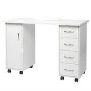 Rent to own Ktaxon Manicure Table, Nail Desk with 4 Drawers and Cabinet, Lockable Wheels, Wrist Pad, for Nail Tech, Beauty Salon White
