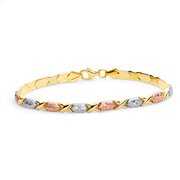 Wellingsale 14k Tri 3 Color Gold Polished Diamond Cut Stampato XOXO Bracelet with Lobster Claw Clasp - 7.25"