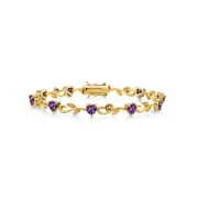 Rent to own Gem Stone King 18K Yellow Gold Plated Silver Heart Shape Purple Amethyst and White Lab Grown Diamond Greek Vine Flower Tennis Bracelet For Women (4.24 Cttw, 7 inch)