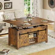 Rent to own Coffee Table with Lifting Top,Farmhouse Convertible Coffee Tables with Hidden Storage,4 in 1 Multi-Function Dining Table for Living Room,Brown