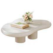 Rent to own Guyii Cloud Coffee Table with 3 legs, 38.58 inch, Cute Irregular Indoor Tea Table for living room, Easy Assembly, White