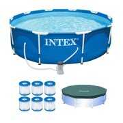 Rent to own Intex Metal Frame Pool w/ Pump & Type H Filters (6 Pack) & 10ft Round Pool Cover