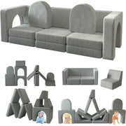 Rent to own durable wanan Kids Couch 12PCS  Toddler Couch with Modular Kids Couch for Playroom Bedroom  12 in 1 Multifunctional Toddler Couch for Playing  Creativing  Sleeping  Indoor Kids Sofa (Grey