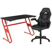 Rent to own Flash Furniture Optis Red Gaming Desk and Black Racing Chair Set with Cup Holder and Headphone Hook