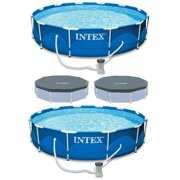 Rent to own Intex Metal Frame Swimming Pool with Filter Pump(2 Pack) & Debris Cover (2 Pack)