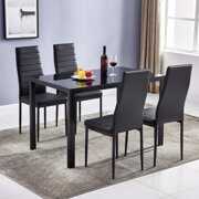 Rent to own Zimtown Dining Table Set, 5-Piece Kitchen Table Set with Glass Table Top 4 Leather Chairs Dinette (Black)