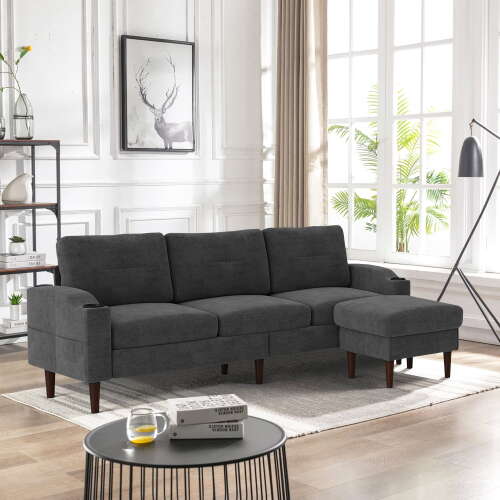 Rent to own Clipeyh Convertible Sectional Sofa Couch with USB Ports and 2 Cupholders,L-Shaped Couch with Storage Ottoman,Free Combination Sectional Couch with Reversible Chaise for Living Room,Dark Gray