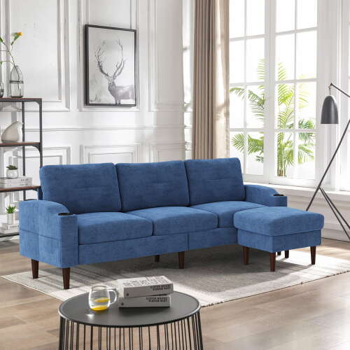 Rent to own Clipeyh Convertible Sectional Sofa Couch with USB Ports and 2 Cupholders,L-Shaped Couch with Storage Ottoman,Free Combination Sectional Couch with Reversible Chaise for Living Room,Navy Blue