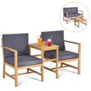 Rent to own Costway 3 in 1 Patio Table Chairs Set Solid Wood Garden Furniture