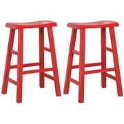 Rent to own eHemco Heavy-Duty Solid Wood Saddle Seat Kitchen Counter Bar Stools, 29 Inches, Red, Set of 2