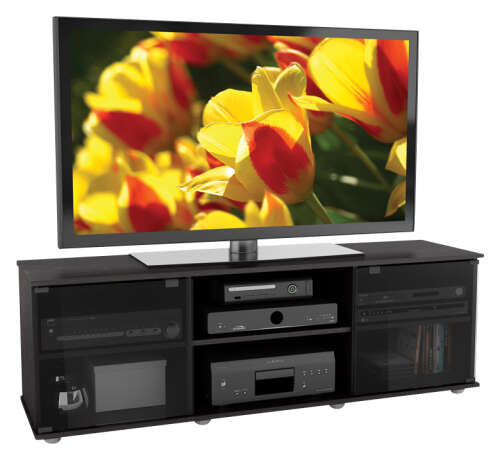 Rent to own CorLiving Holland Black Wooden TV Stand, for TVs up to 75" - Ravenwood Black