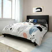 Rent to own Mainstays Upholstered Platform Bed, Queen Frame, Black Faux Leather