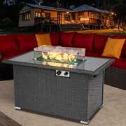 Rent to own 44 inch Rectangle Gas Fire Pit Table, Outdoor Propane Fire Pit with Glass Wind Guard, Blue Rocks and Lid, 50,000 BTU 2-in-1 Fire Pit Table for Backyard, Poolside, Patio, Garden, D7613