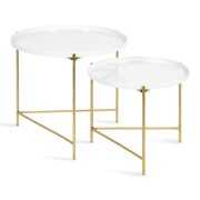 Rent to own Kate and Laurel Ulani Modern Nesting Coffee Table, Set of 2, White and Gold, Glam Coffee Table Set for Storage and Display