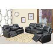 Rent to own Ainehome 3-Pieces Recliner Sectional Sofa Set with 2 Cup Holder Console,Black Bonded Leather