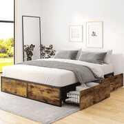 Rent to own Einfach Queen Platform Bed Frame with 4 XL Storage Drawers and Footboard, Unique Design, Brown