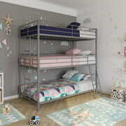 Rent to own DHP Everleigh Triple Metal Bunk Bed, Twin/Twin/Twin, Bed for Kids, Silver