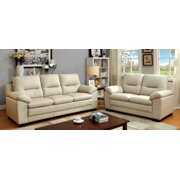 Rent to own Solid wood Contemporary Style Classic Ivory Color 2pcs Sofa Loveseat Leatherette Set Padded Arm Living Room Furniture
