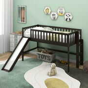 Rent to own Euroco Wood Low Twin Loft Bed with Vertical Ladder and Slide, Espresso