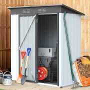Rent to own Outdoor Shed Storage, BTMWAY 5' x 3' Vertical Storage Shed, Backyard Storage Shed with Punched Vents, Hinged Door and Padlock, Galvanized Tool Shed Storage House for Patio Lawn Backyard, Gray, R2324