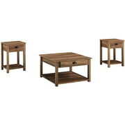 Rent to own Pemberly Row 3-Piece Living Room Coffee Table and End Table Set in Rustic Oak