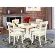 Rent to own East West Furniture ANDA5-LWH-C 5Pc Dining Set Includes a Round Dinette Table and Four Vertical Slatted Linen Seat Kitchen Chairs, Linen White Finish