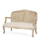 Rent to own Wistar French Country Wood and Cane Loveseat, Beige and Natural