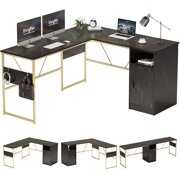 Rent to own Bestier 60 Inches L-Shaped Computer Desk with Storage Cabinet Corner Desk Home Office Desk