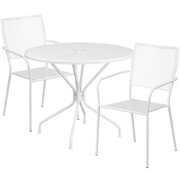 Rent to own Flash Furniture Oia Commercial Grade 35.25" Round White Indoor-Outdoor Steel Patio Table Set with 2 Square Back Chairs