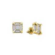 Yellow-tone Solid 925 Sterling Silver Men's Round Diamond Square Cluster Stud Earrings 1/8 Ct.