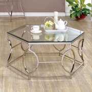 Rent to own Furniture of America Joslyn Contemporary Glass Top Coffee Table, Chrome