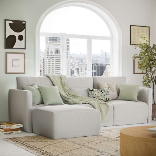 Rent to own Beautiful Drew Modular Sectional Sofa with Ottoman by Drew Barrymore, Porcini Taupe