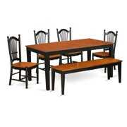 Rent to own East West Furniture Nicoli 6 Piece Rectangle Extending Dining Table Set with Bench - Black / Cherry