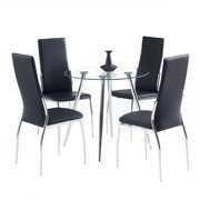 Rent to own Zimtown Dining Table Set with Chairs, Round Glass Table Set Modern Tempered Glass Top Table with 4 Black PU Leather Chairs Dining Room Furniture