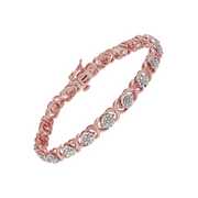 Rent to own Women's Finecraft 1/4 cttw Diamond Tennis Bracelet in 14kt Rose Gold-Plated Sterling Silver, 7"